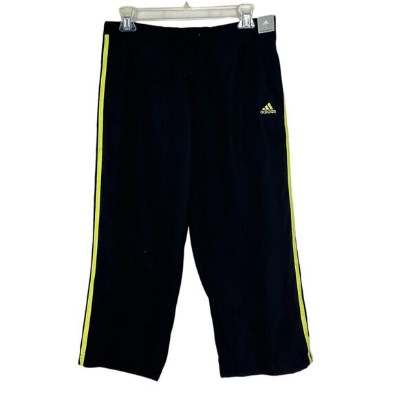 VTG Y2K Adidas Women’s Size M Black Yellow 3 Stripe Capri Crop Pants New - Picture 1 of 7